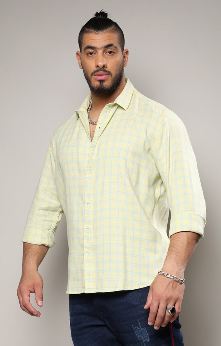 Men's Yellow Checked Casual Shirts