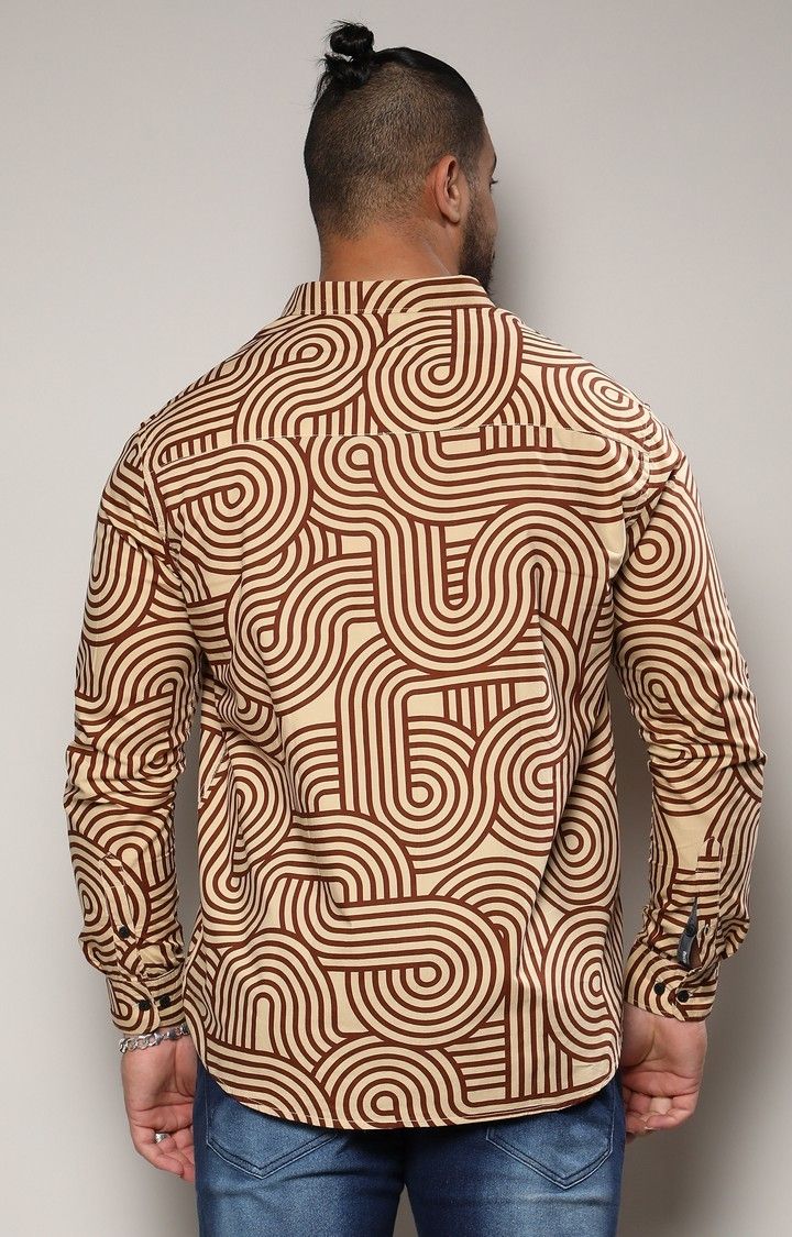 Men's Beige Printed Casual Shirts