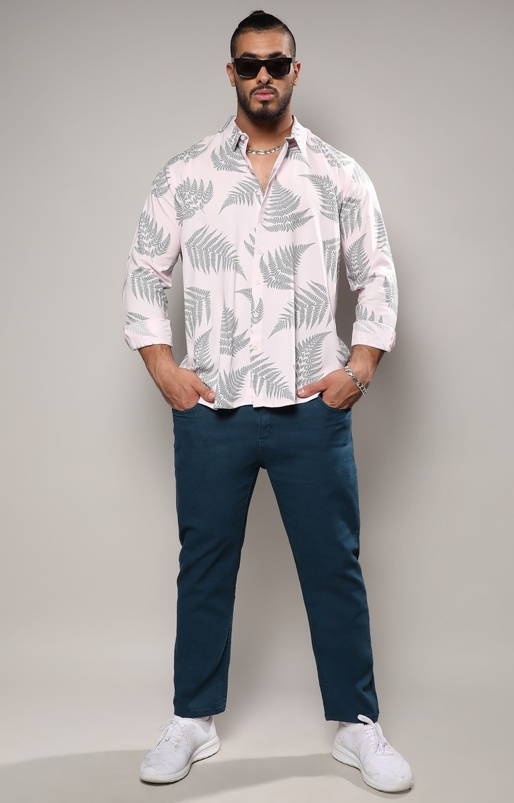 Instafab Plus | Men's Light Pink & Dark Grey Contrast Fern Shirt