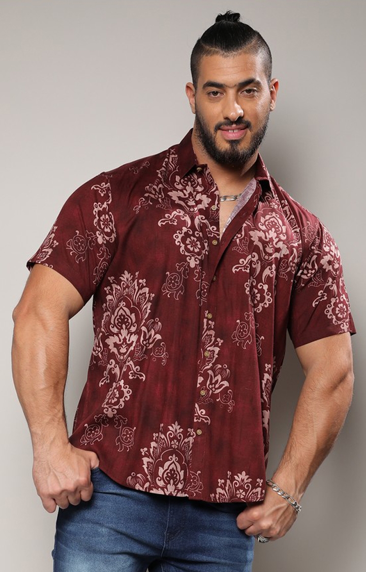 Instafab Plus | Men's Brown Ethnic Motif Shirt
