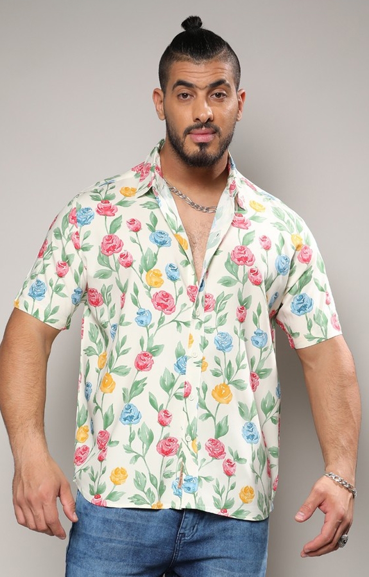 Instafab Plus | Men's Multicolour Rose Garden Print Shirt
