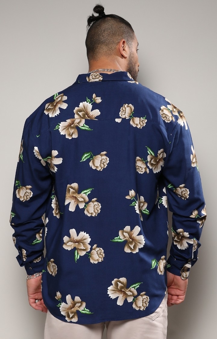 Men's Indigo Blue Floral Print Shirt