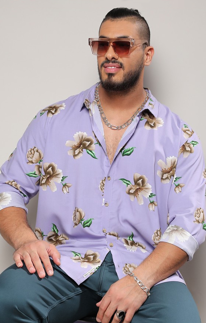 Instafab Plus | Men's Lavender Floral Print Shirt
