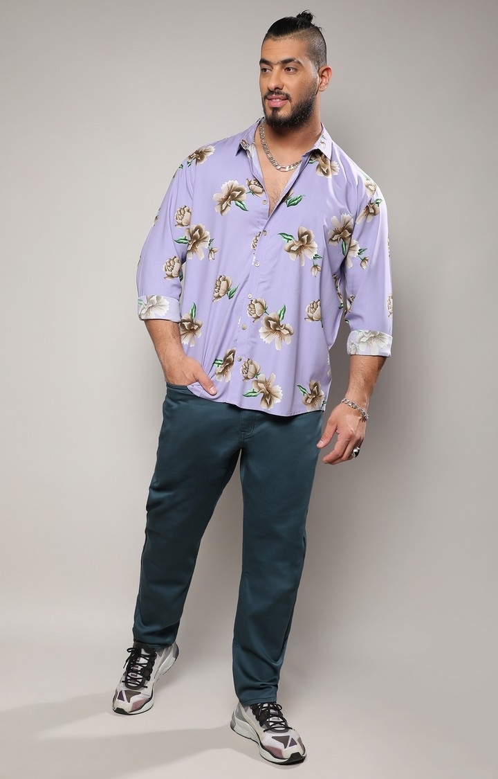Instafab Plus | Men's Lavender Floral Print Shirt