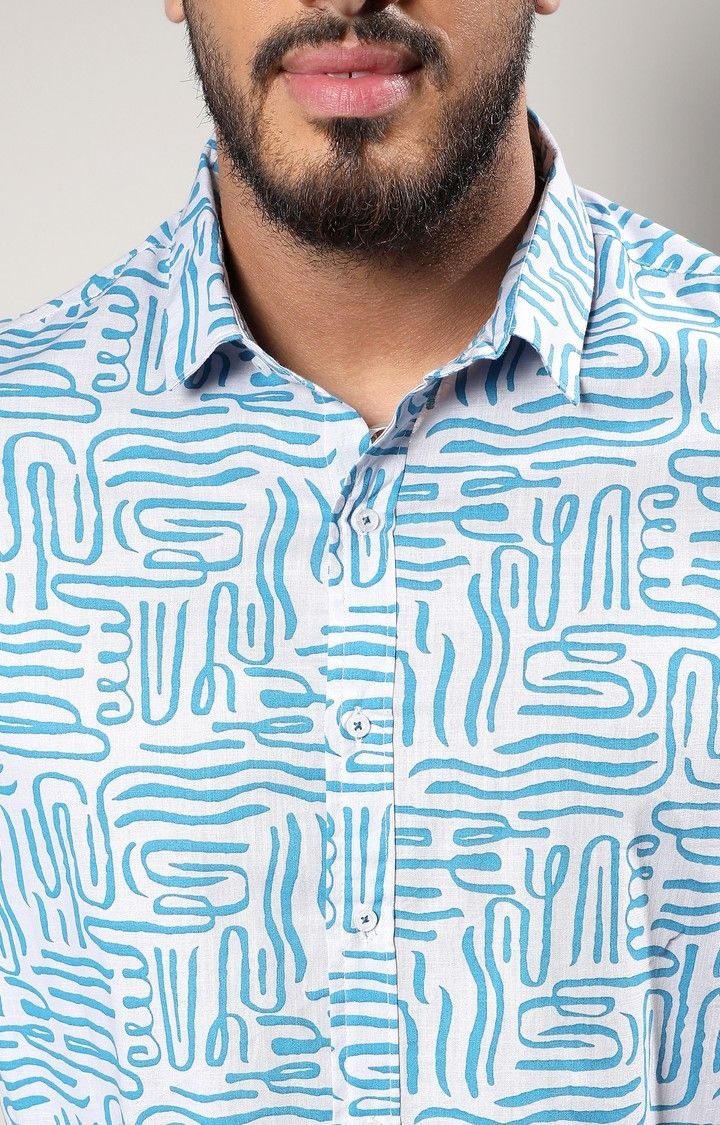 Men's Blue Printed Casual Shirts