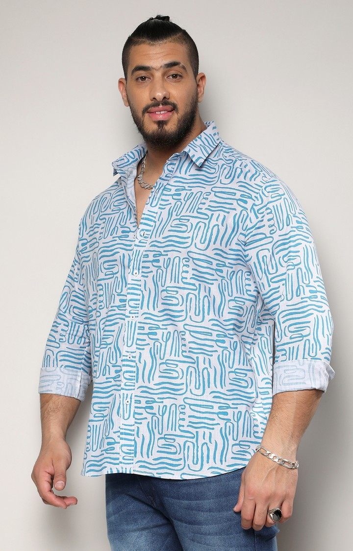 Men's Blue Printed Casual Shirts