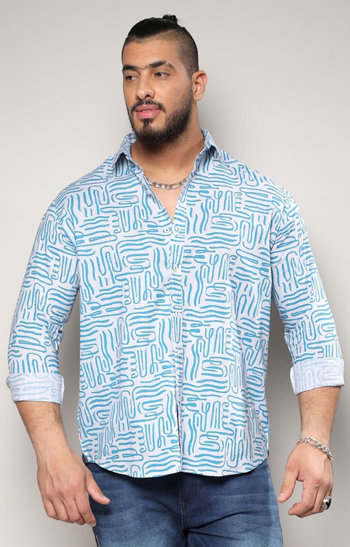 Instafab Plus | Men's Blue Contrast Lines Shirt