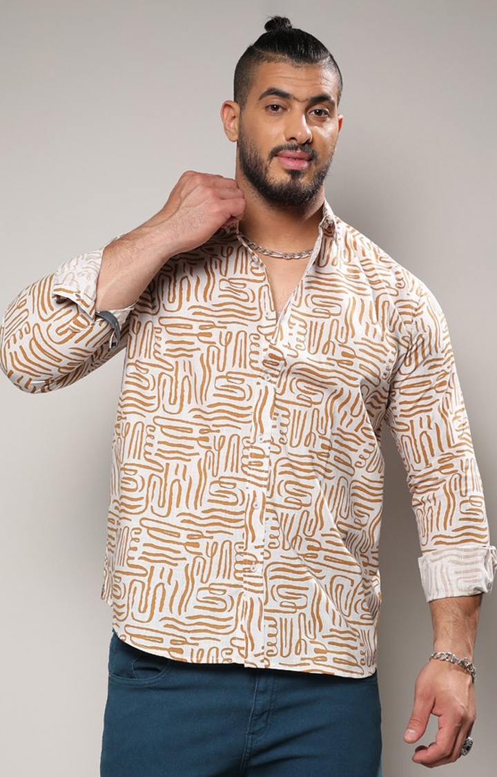 Instafab Plus | Men's Brown Contrast Lines Shirt