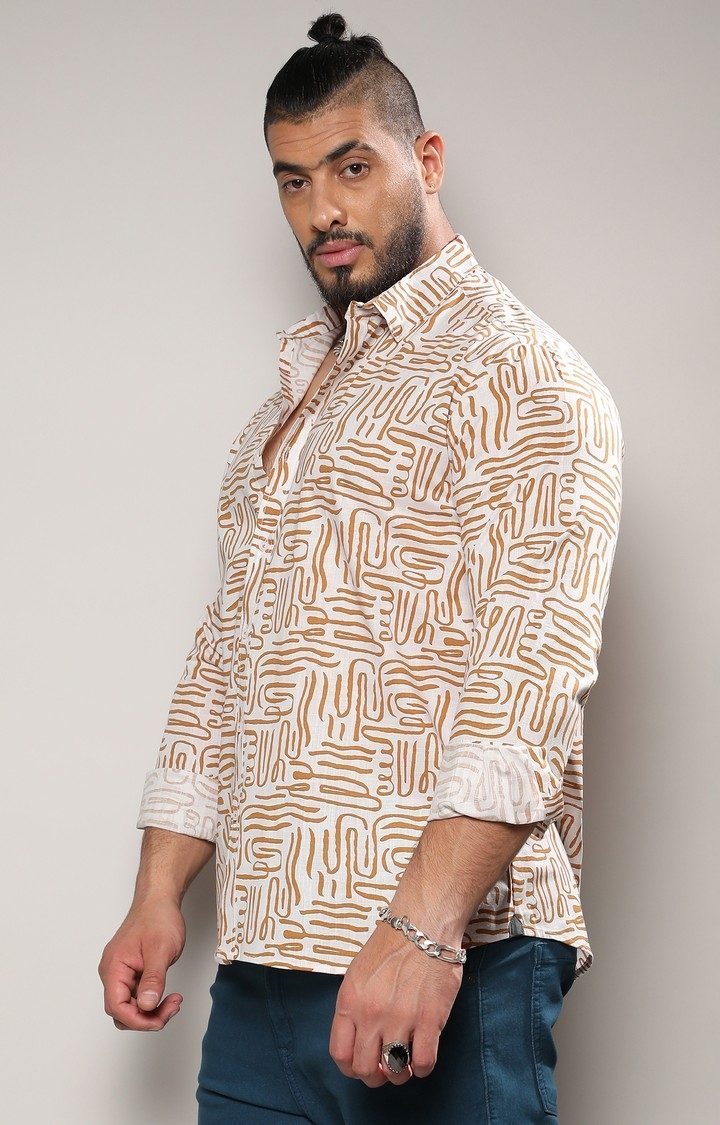 Men's Brown Contrast Lines Shirt