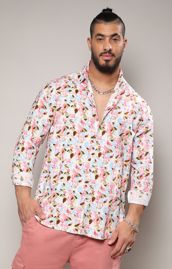 Instafab Plus | Men's Blue & Pink Leaf Strokes Shirt