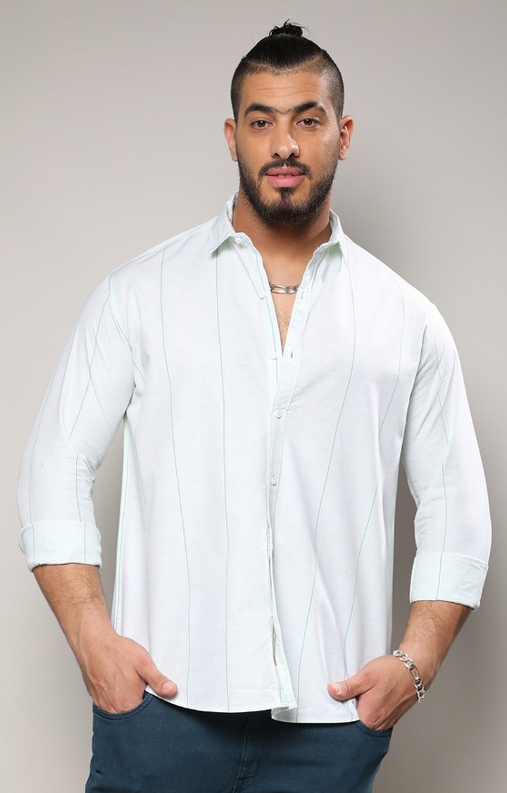 Instafab Plus | Men's White Heathered Pinstriped Shirt