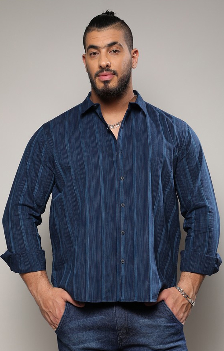 Instafab Plus | Men's Navy Blue Ombre Striped Shirt