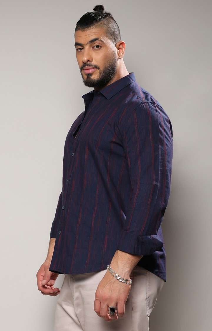 Men's Navy Blue & Red Ombre Striped Shirt