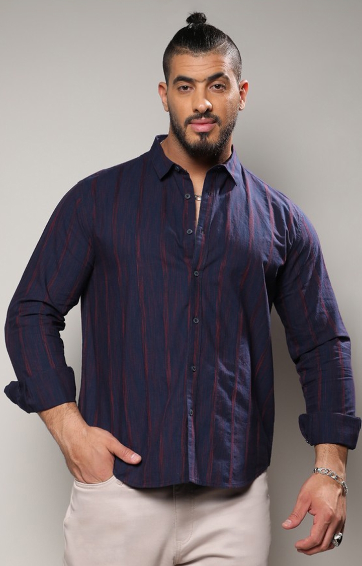 Instafab Plus | Men's Navy Blue & Red Ombre Striped Shirt
