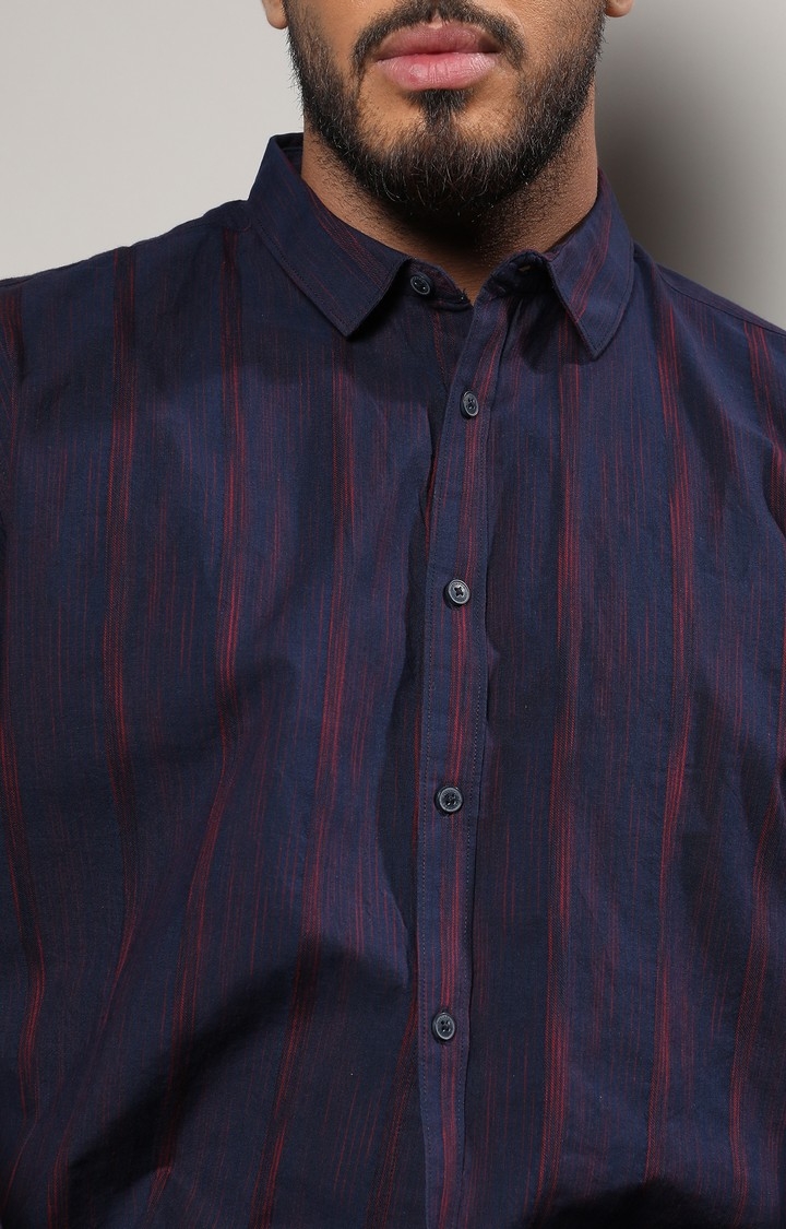 Men's Navy Blue & Red Ombre Striped Shirt