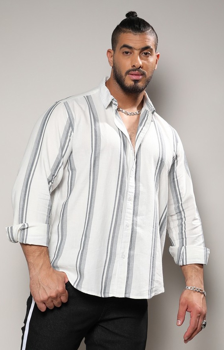 Men's White Striped Casual Shirts