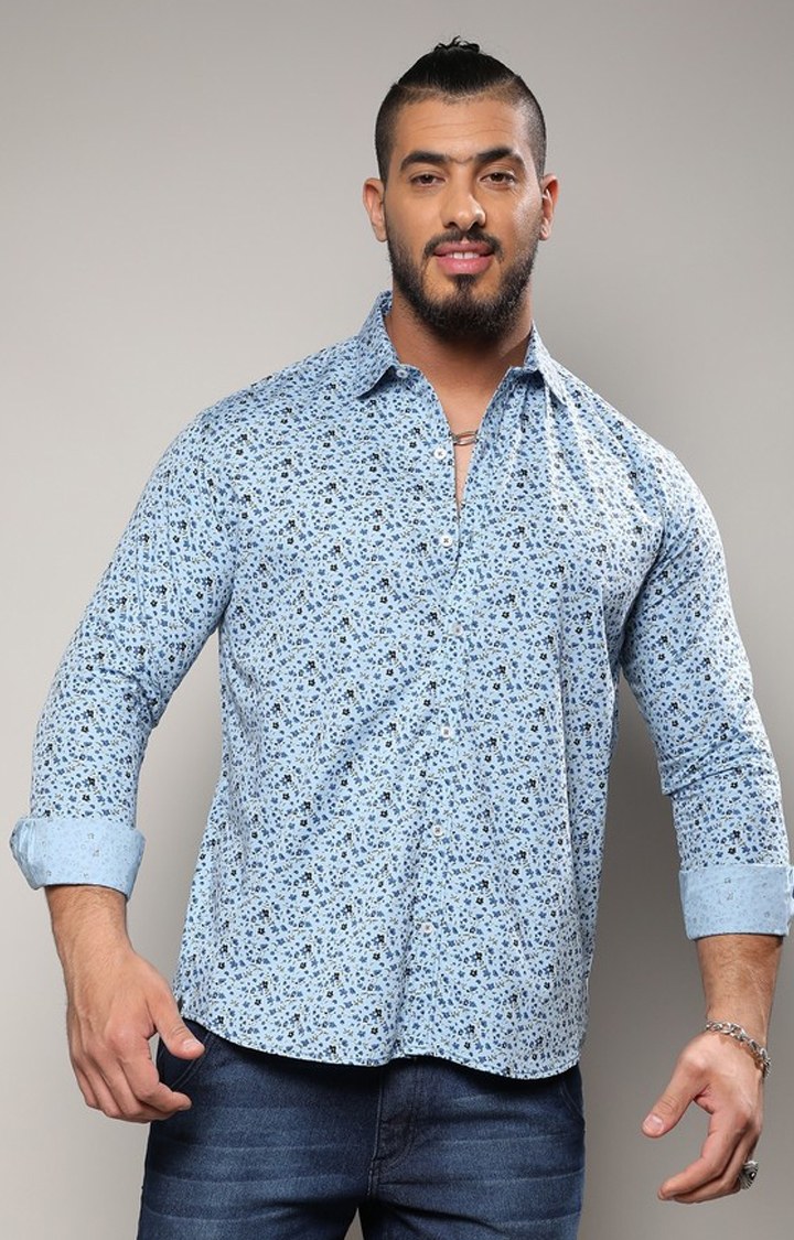 Men's Blue Printed Casual Shirts