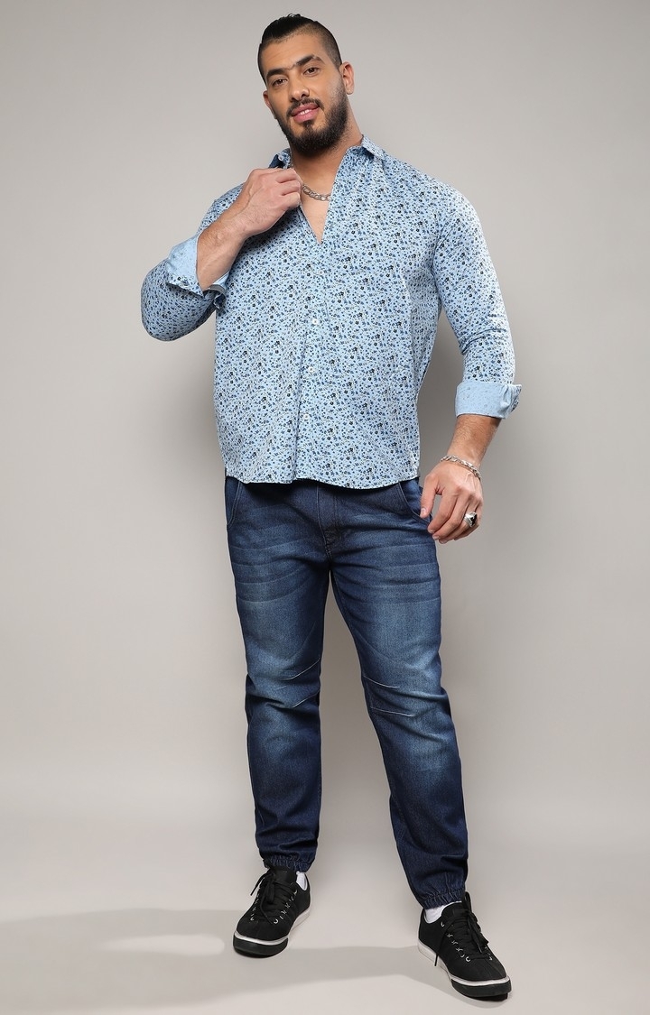 Instafab Plus | Men's Blue Micro Floral Shirt