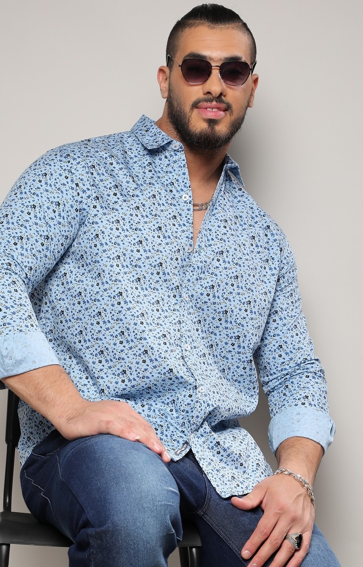Men's Blue Micro Floral Shirt