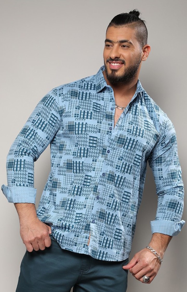Men's Blue Printed Casual Shirts