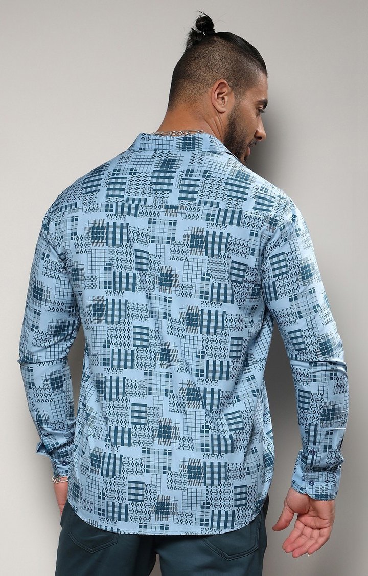Men's Blue Printed Casual Shirts