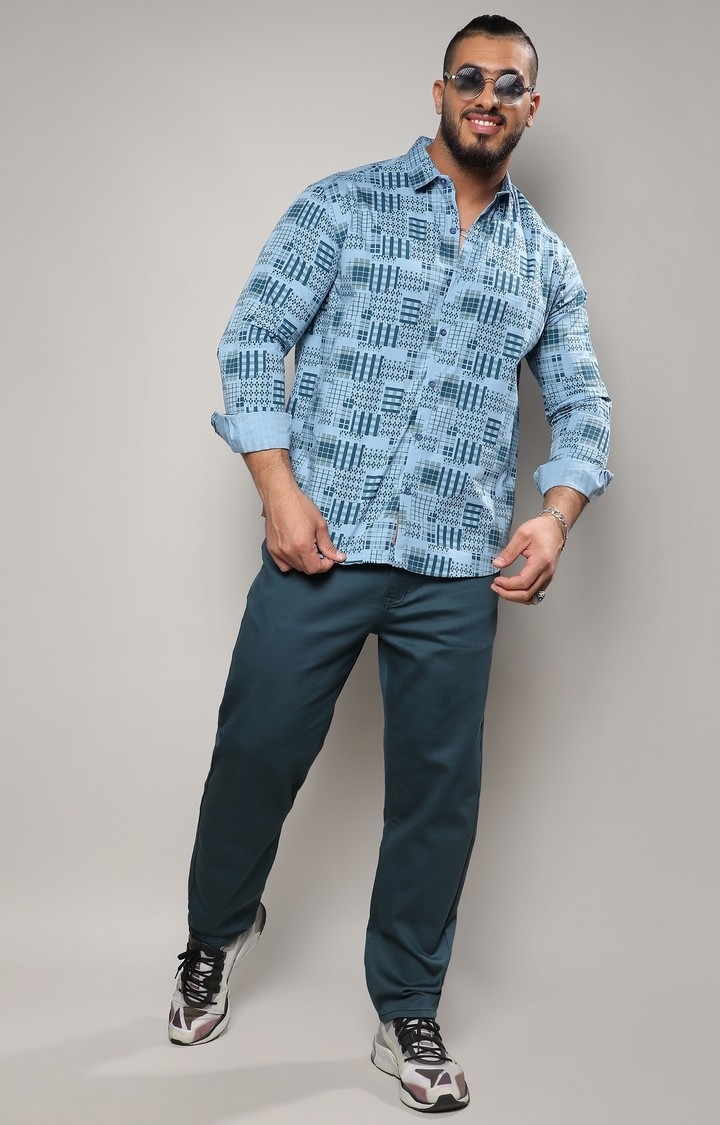 Instafab Plus | Men's Blue Arygle Checkered Block Shirt