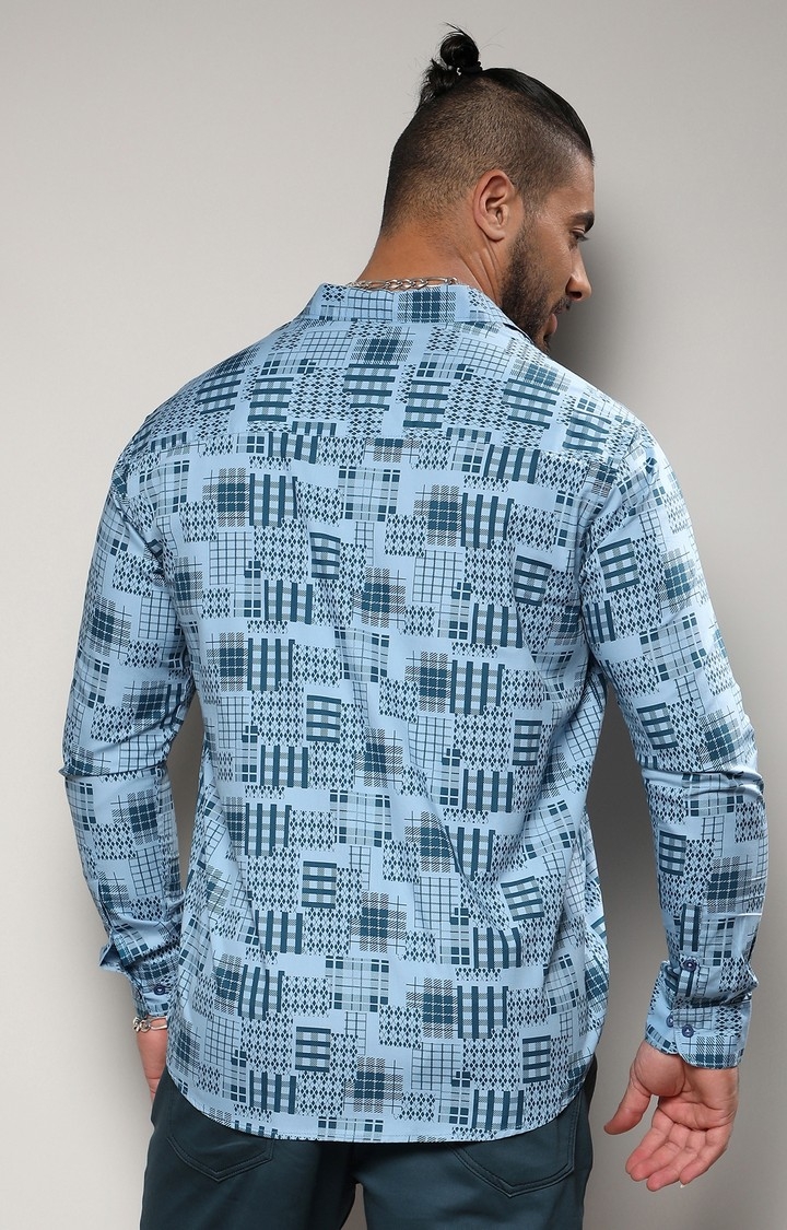 Men's Blue Arygle Checkered Block Shirt