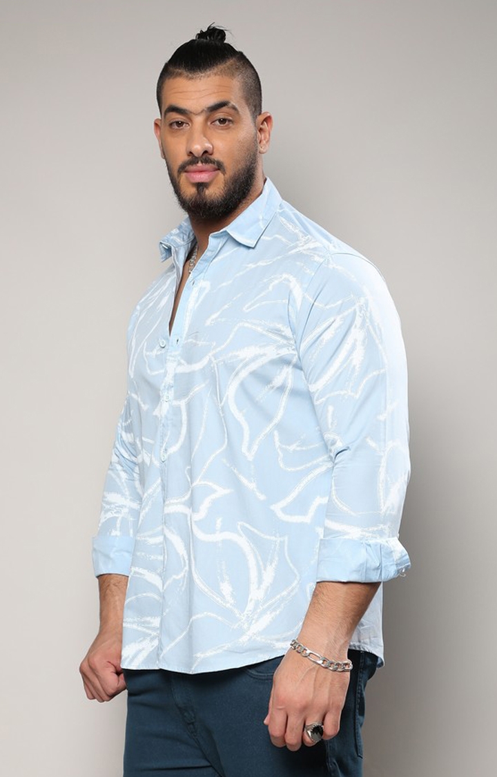 Instafab Plus | Men's Light Blue Faded Strokes Shirt