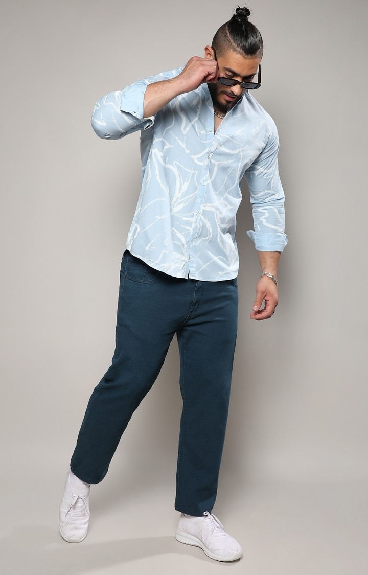 Instafab Plus | Men's Light Blue Faded Strokes Shirt