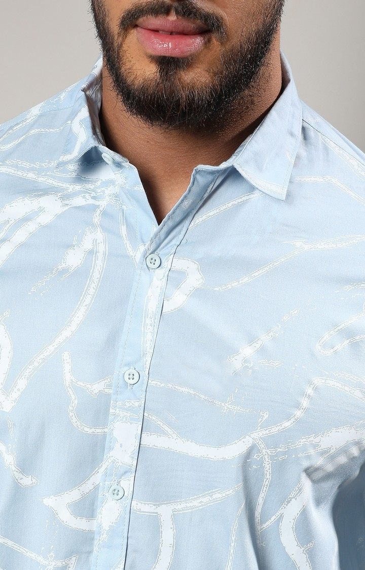 Men's Blue Printed Casual Shirts