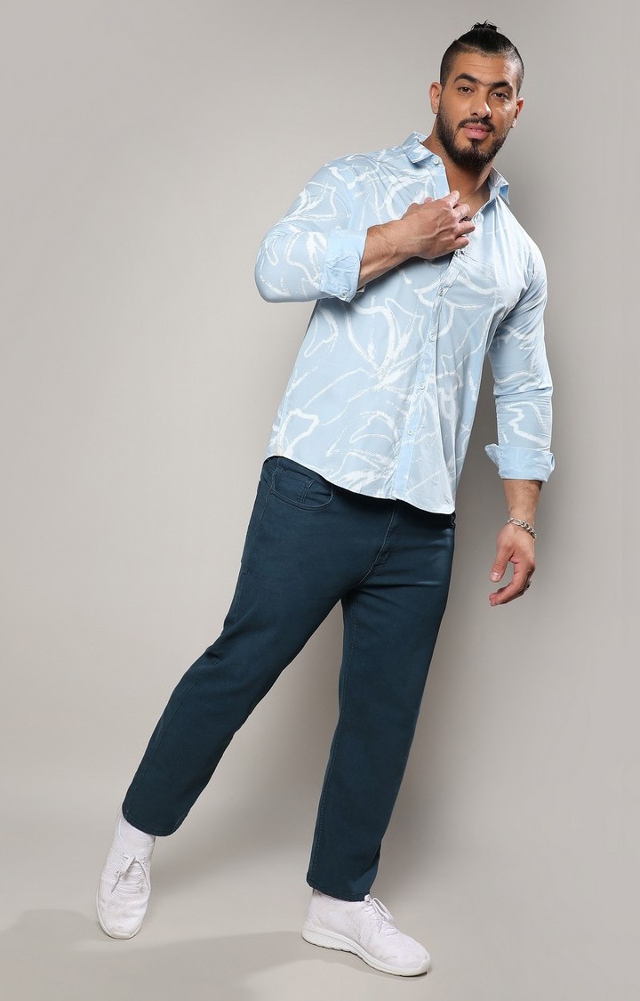 Men's Blue Printed Casual Shirts