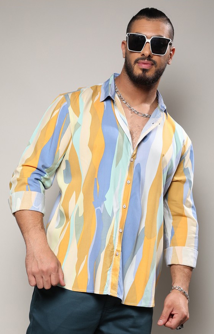 Instafab Plus | Men's Multicolour Contrast Abstract Print Shirt