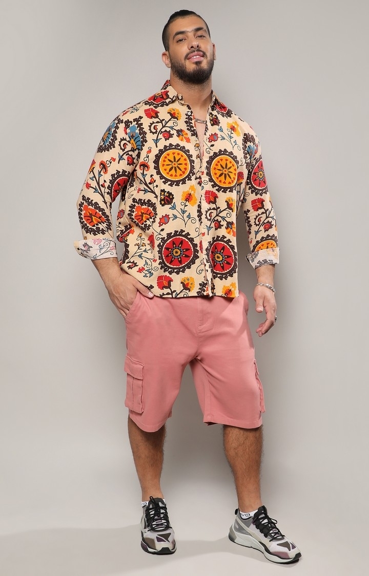 Instafab Plus | Men's Multicolour Ethnic Floral Shirt