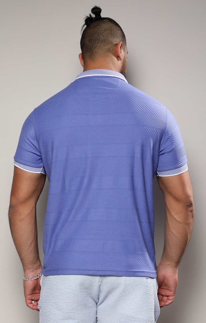 Men's Lilac Self-Design Horizontal Striped T-Shirt