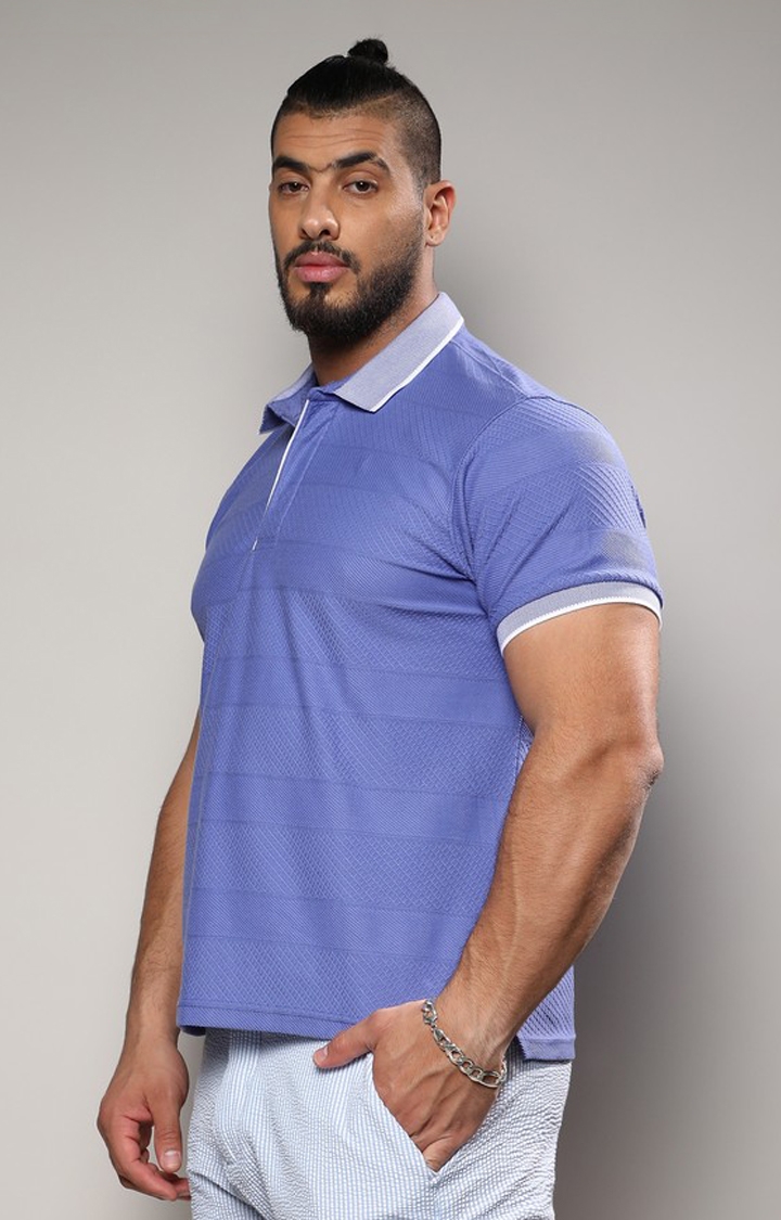 Instafab Plus | Men's Lilac Self-Design Horizontal Striped T-Shirt