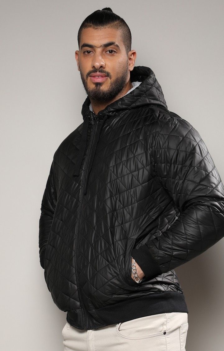 Men's Black Solid Puffer Jackets