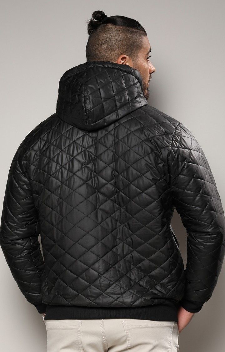 Men's Black Solid Puffer Jackets