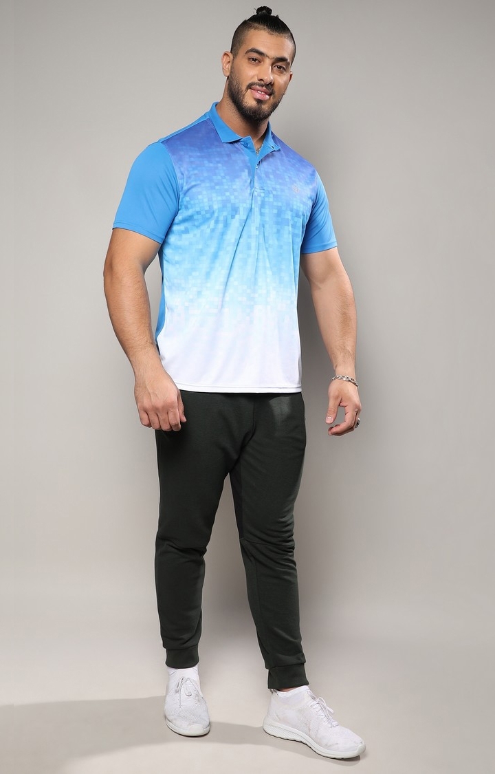 Instafab Plus | Men's Royal Blue & Chalk White Ombre Polo Activewear T-Shirt