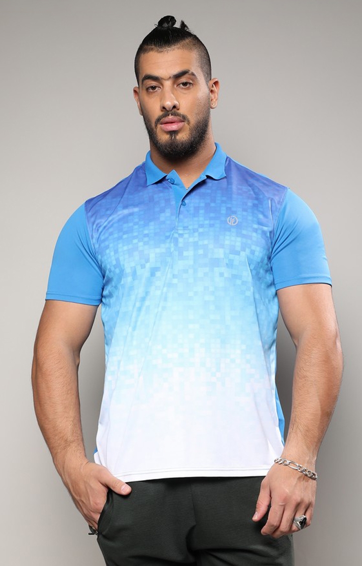 Instafab Plus | Men's Royal Blue & Chalk White Ombre Polo Activewear T-Shirt