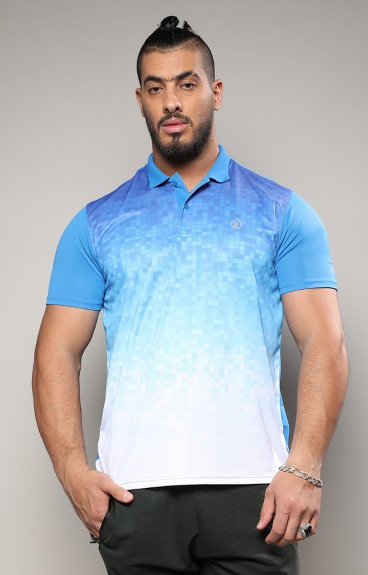 Men's Blue Colourblock Activewear T-Shirts