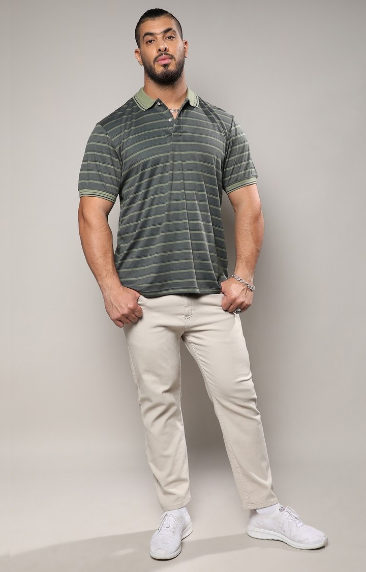 Men's Grey Striped Polos