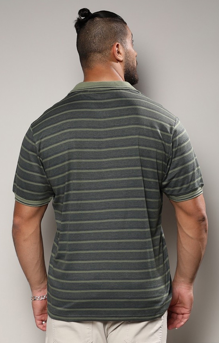 Instafab Plus | Men's Charcoal Black Shadow Striped T-Shirt