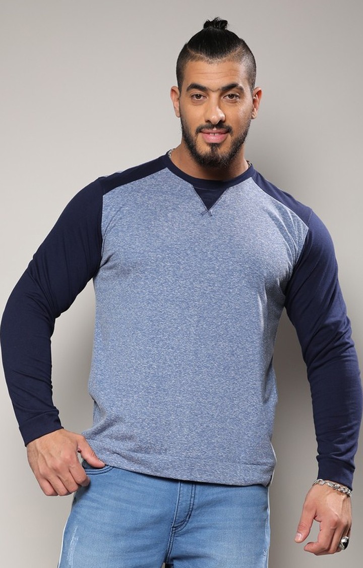 Men's Blue Melange Regular T-Shirts