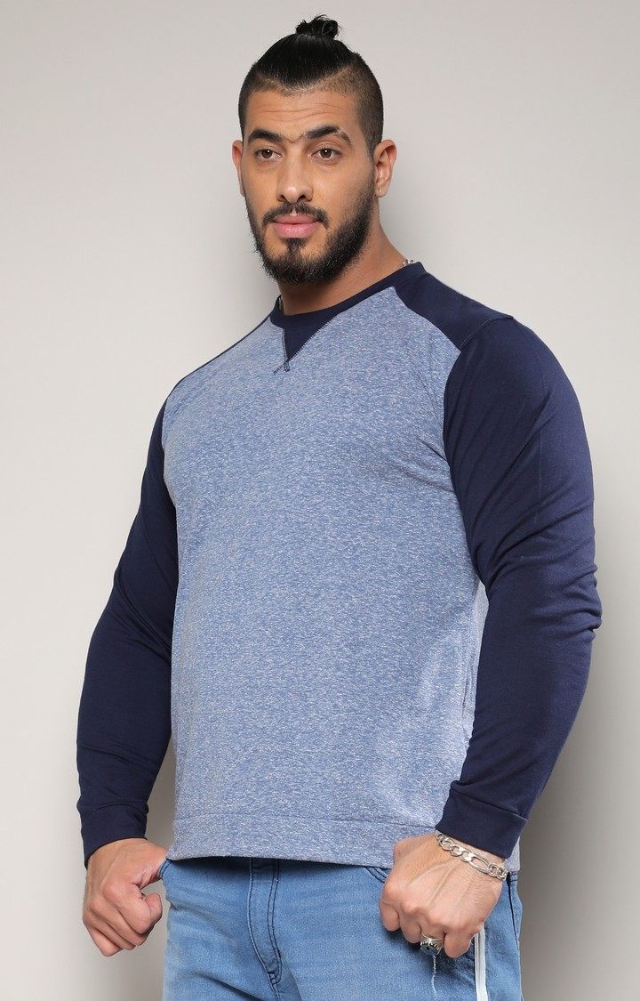 Men's Blue Melange Regular T-Shirts