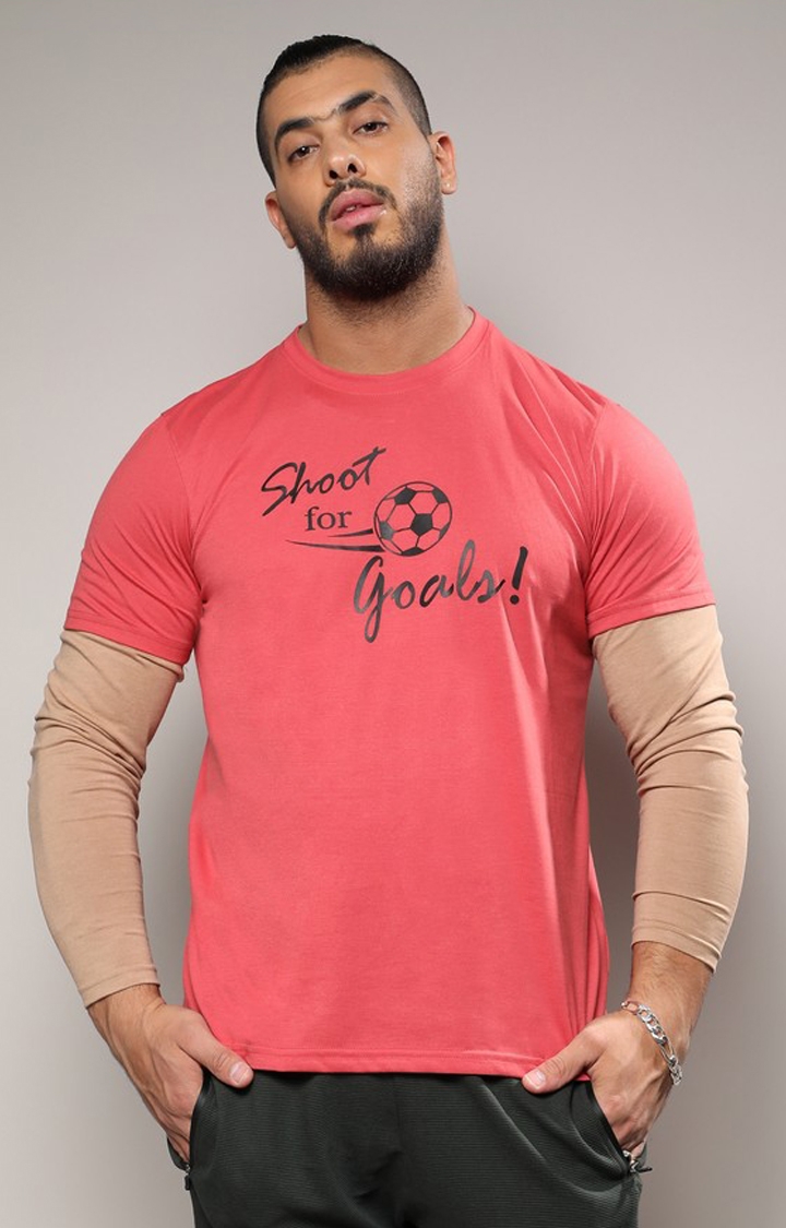 Instafab Plus | Men's Red Shoot For Goals Skater T-Shirt