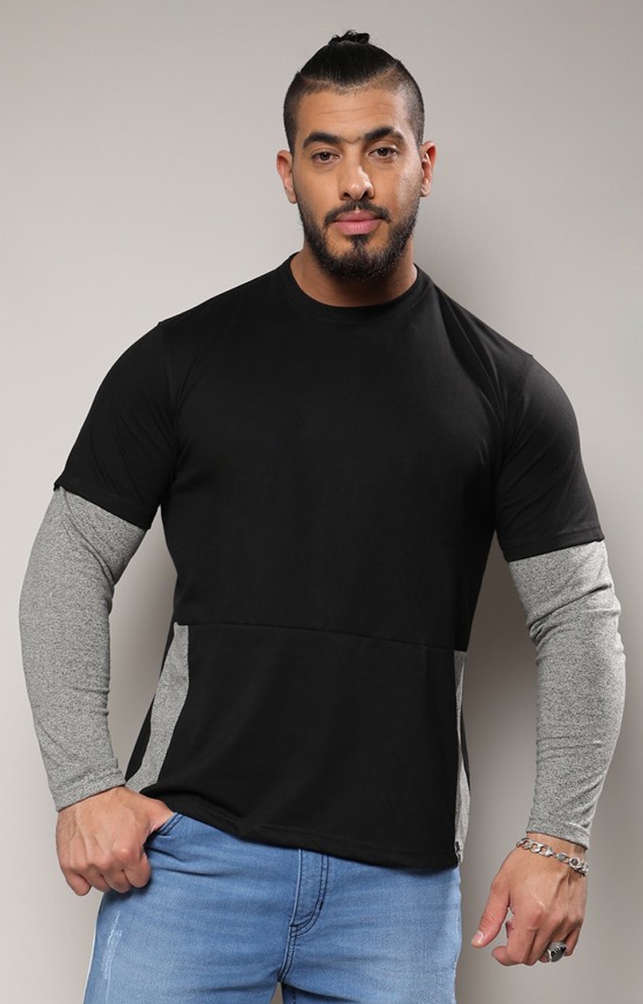 Instafab Plus | Men's Carbon Black & Moon Grey Contrast Skater T-Shirt
