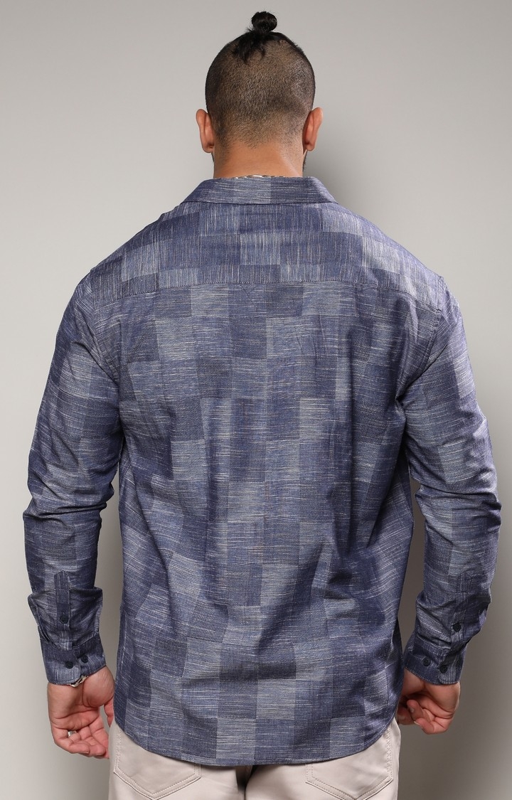 Men's Steel Blue Heathered Denim Check Shirt