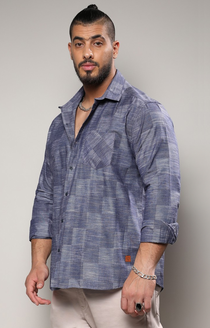 Men's Steel Blue Heathered Denim Check Shirt