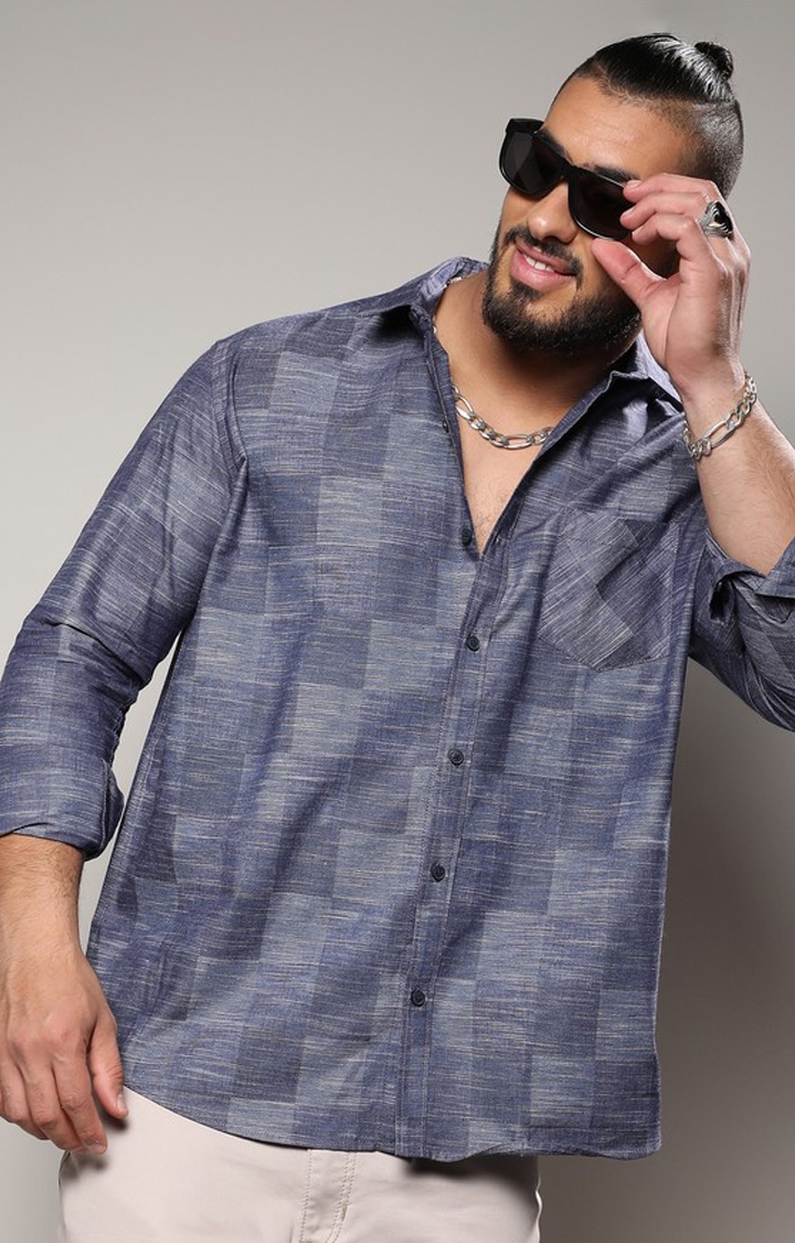 Men's Steel Blue Heathered Denim Check Shirt