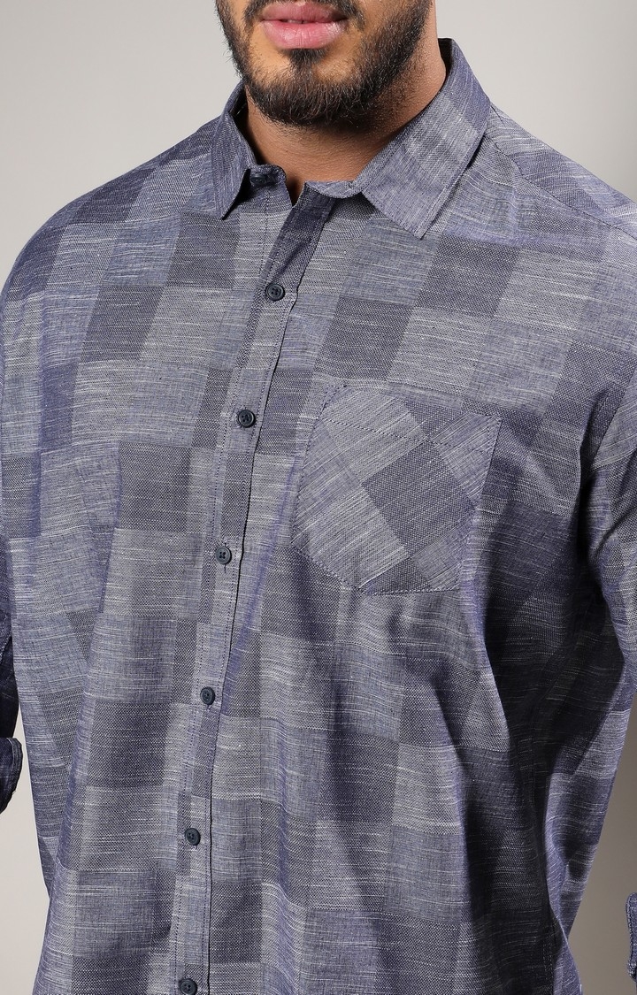 Men's Steel Blue Heathered Denim Check Shirt